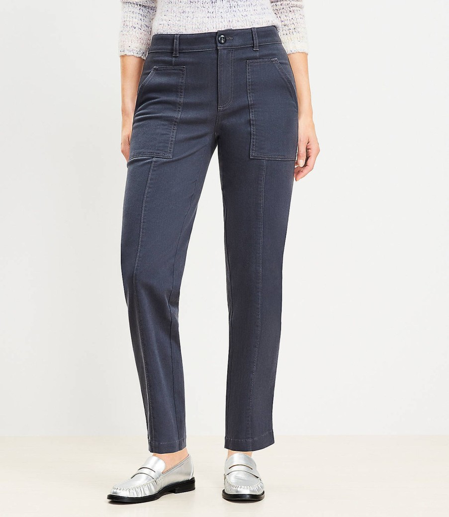 Clothing Loft | Curvy Patch Pocket Straight Pant In Twill Coastal Grey