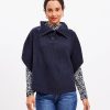 Accessories & Shoes Loft | Button Turtleneck Poncho Deep Space Blue