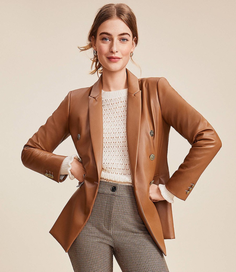 Clothing Loft | Faux Leather Double Breasted Blazer Fresh Pumpernickel