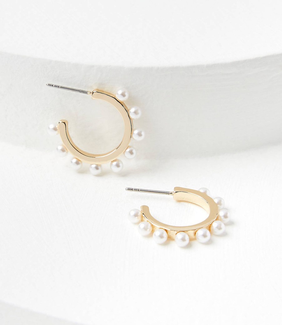 Accessories & Shoes Loft | Pearlized Lined Hoop Earrings Fresh Pearl