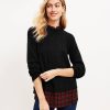 Clothing Loft | Plaid Layered Mixed Media Cable Sweater Black