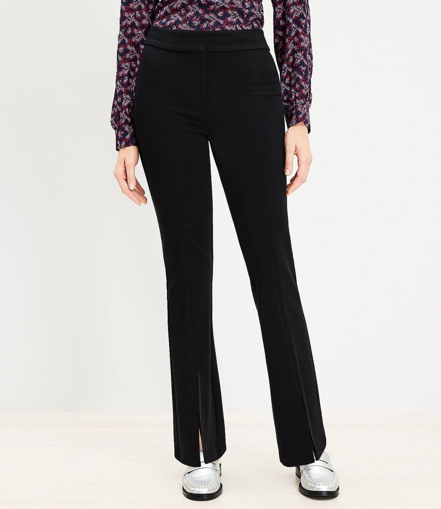 Clothing Loft | Curvy Split Hem Flare Pants In Twill Black