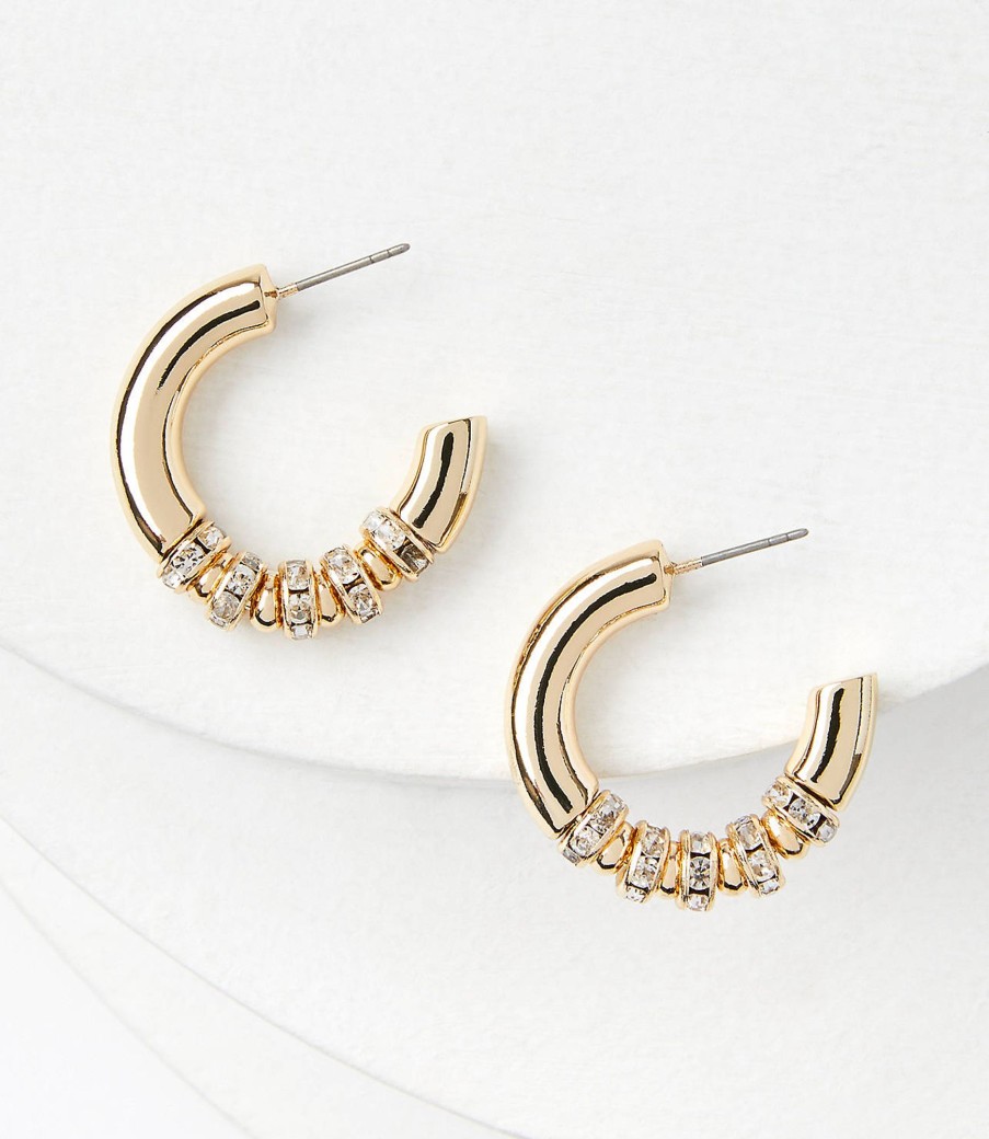 Accessories & Shoes Loft | Crystal Inset Hoop Earrings Goldtone