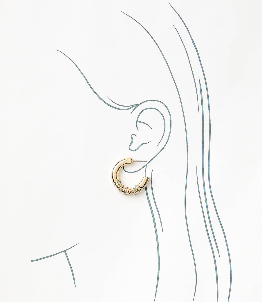 Accessories & Shoes Loft | Crystal Inset Hoop Earrings Goldtone