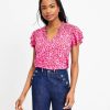 Clothing Loft | Heart Ruffle Tie Neck Top Rose Magenta