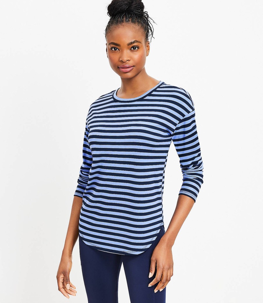 Clothing Loft | Lou & Grey Stripe Ribbed Signaturesoft Jersey Shirttail Top Baja Blue