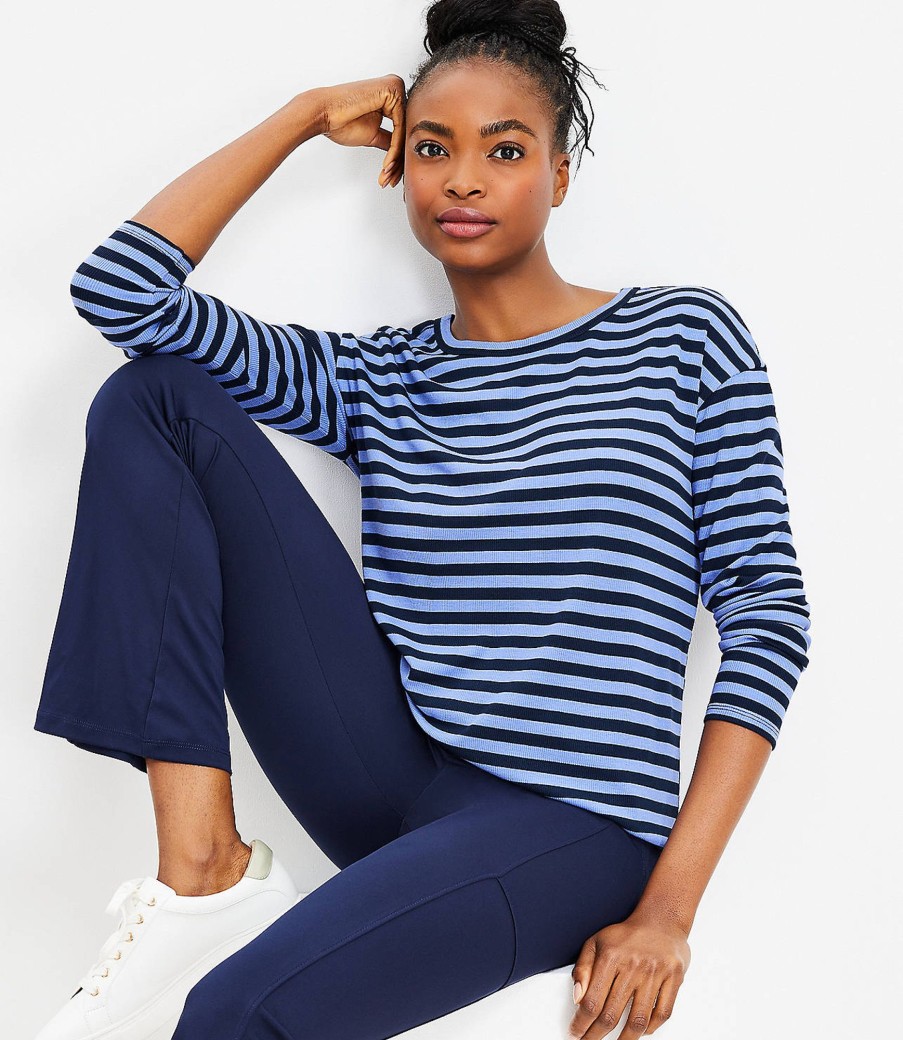 Clothing Loft | Lou & Grey Stripe Ribbed Signaturesoft Jersey Shirttail Top Baja Blue