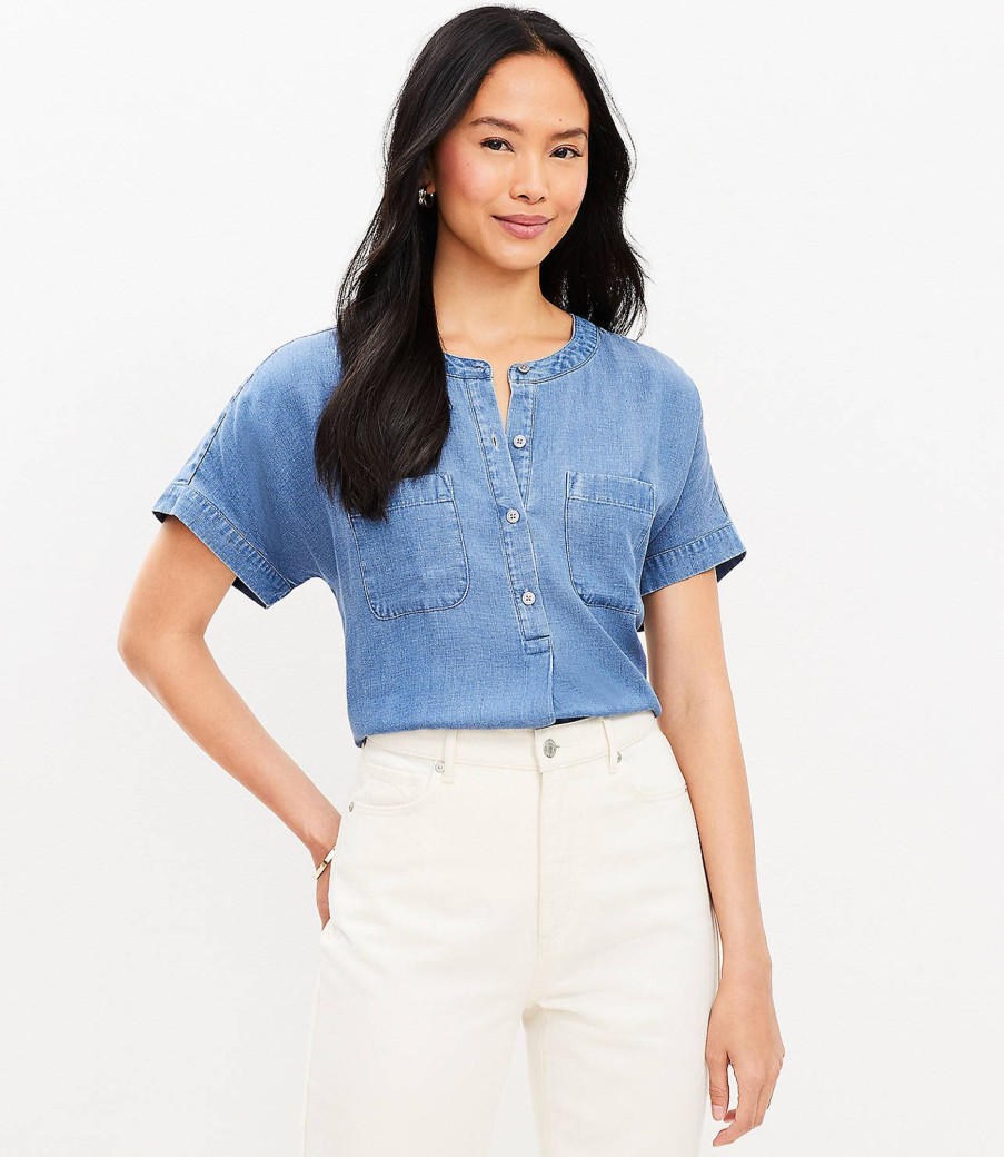 Clothing Loft | Chambray Dolman Henley Everyday Shirt Dutch Blue Chambray