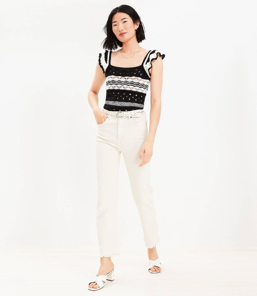 Clothing Loft | Frayed High Rise Straight Jeans In Popcorn