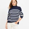 Clothing Loft | Stripe Ribbed Shoulder Snap Mock Neck Sweater Deep Space Blue