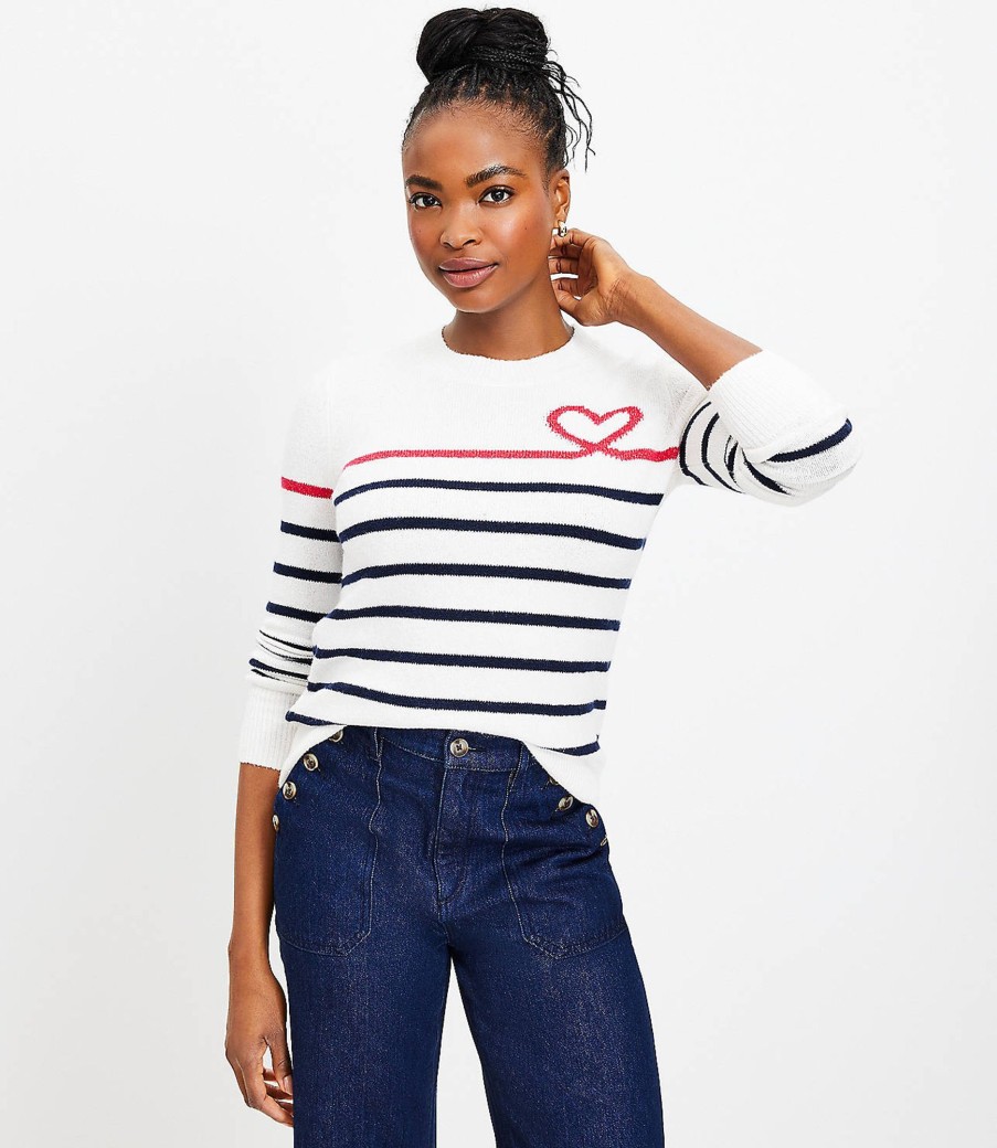 Clothing Loft | Heart Breton Stripe Sweater Whisper White