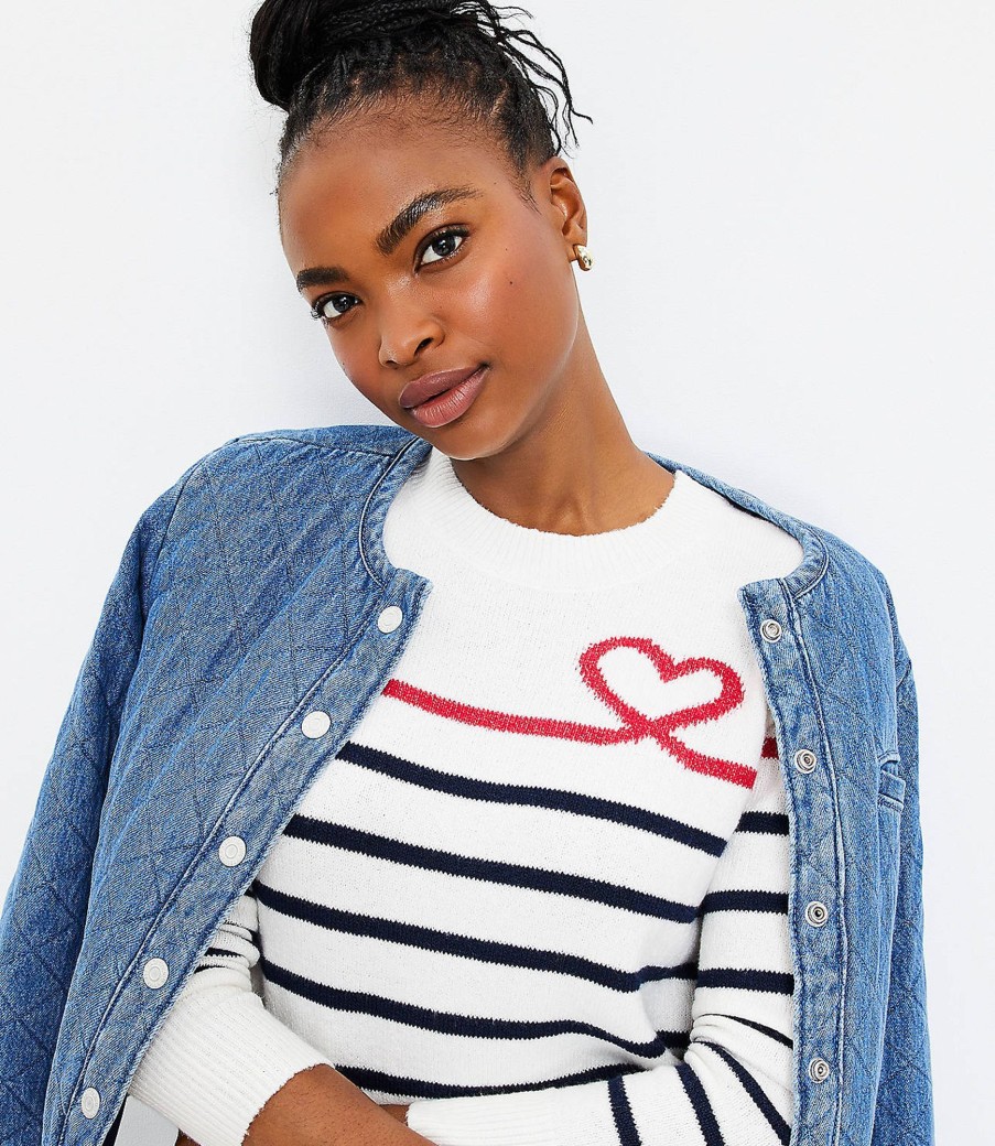 Clothing Loft | Heart Breton Stripe Sweater Whisper White