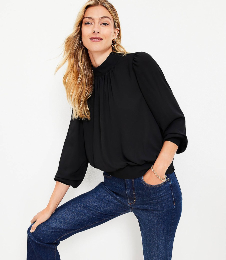 Clothing Loft | Cutout Back Mock Neck Blouse Black