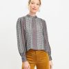 Clothing Loft | Tiled Tie Back Mock Neck Blouse Pure Pearl