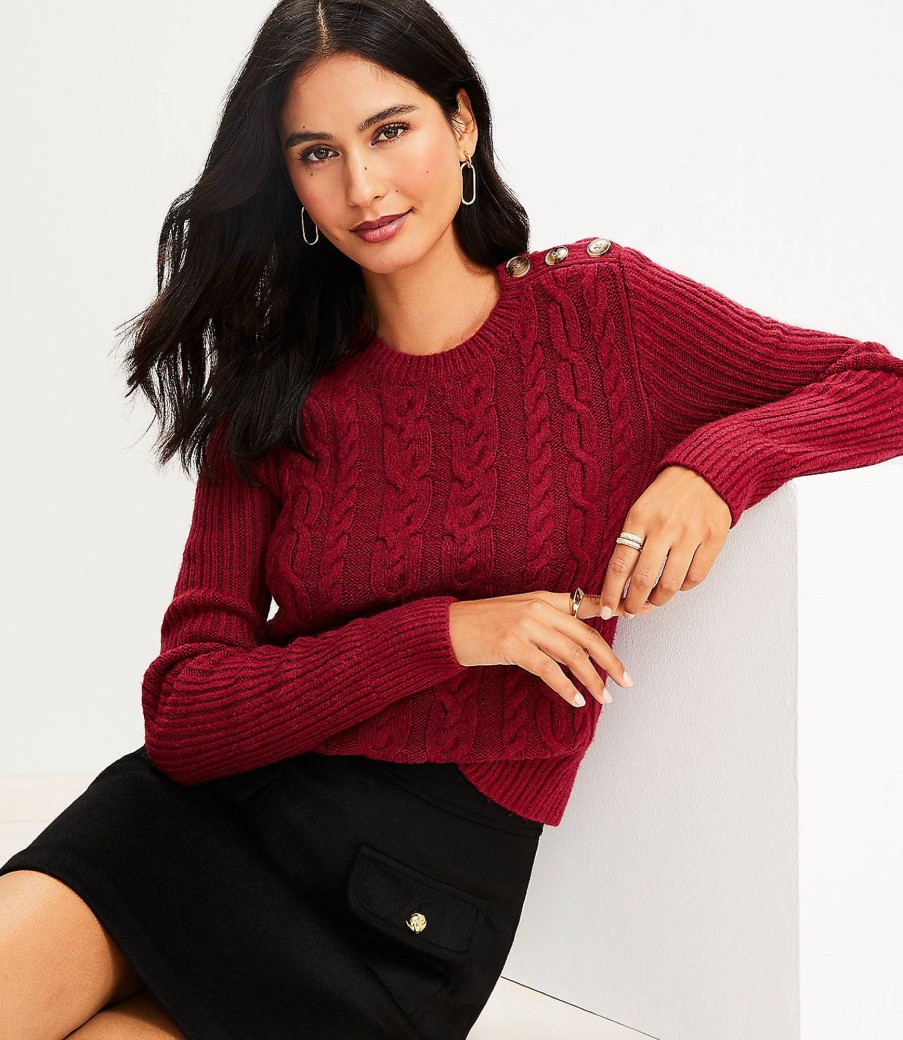 Clothing Loft | Cropped Cable Sweater Classic Rouge