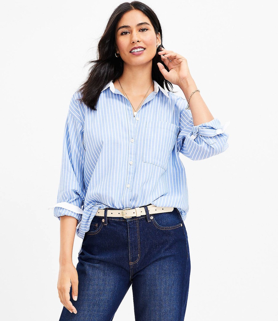 Clothing Loft | Striped Oversized Everyday Shirt Cornflower Blue