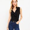 Clothing Loft | Ruffle Tie Neck Mixed Media Shell Black