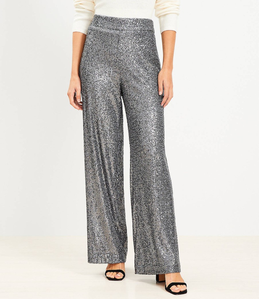 Clothing Loft | Side Zip Wide Leg Pants In Sequin Gunmetal