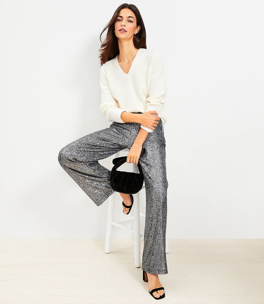 Clothing Loft | Side Zip Wide Leg Pants In Sequin Gunmetal