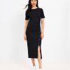 Clothing Loft | Ribbed Button Trim Midi Dress Black