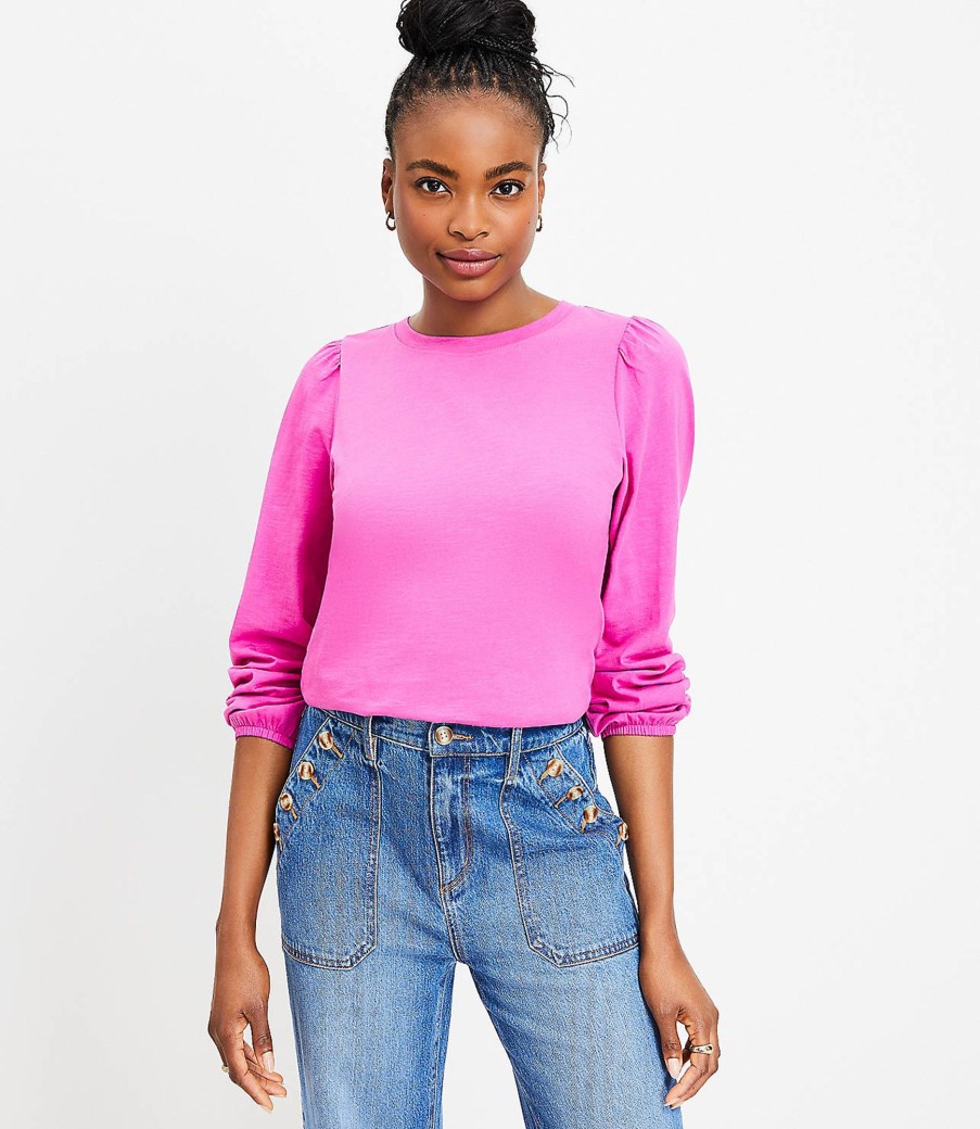 Clothing Loft | Textured Balloon Sleeve Top Rose Magenta