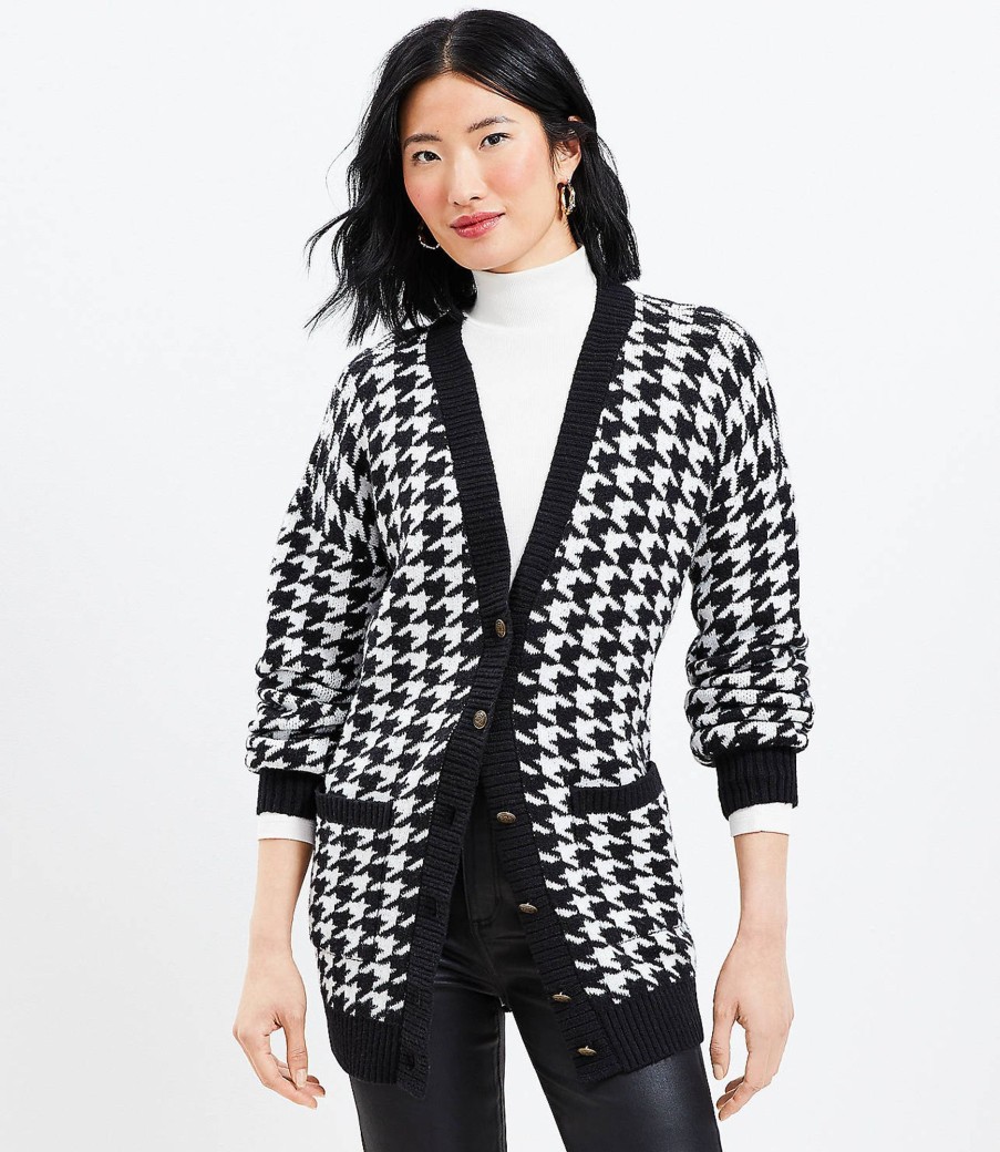 Clothing Loft | Houndstooth Boyfriend Pocket Cardigan Whisper White