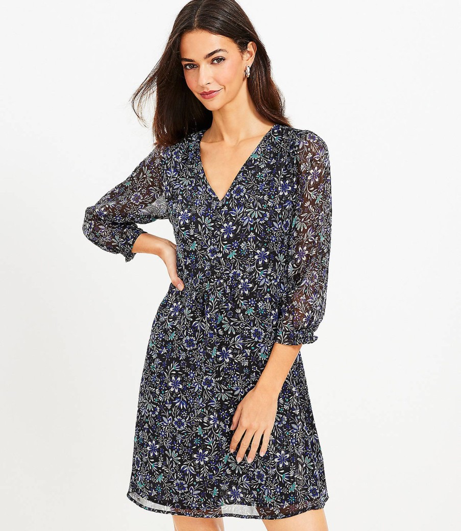 Clothing Loft | Shimmer Floral Velvet Tie Back Flare Dress Black