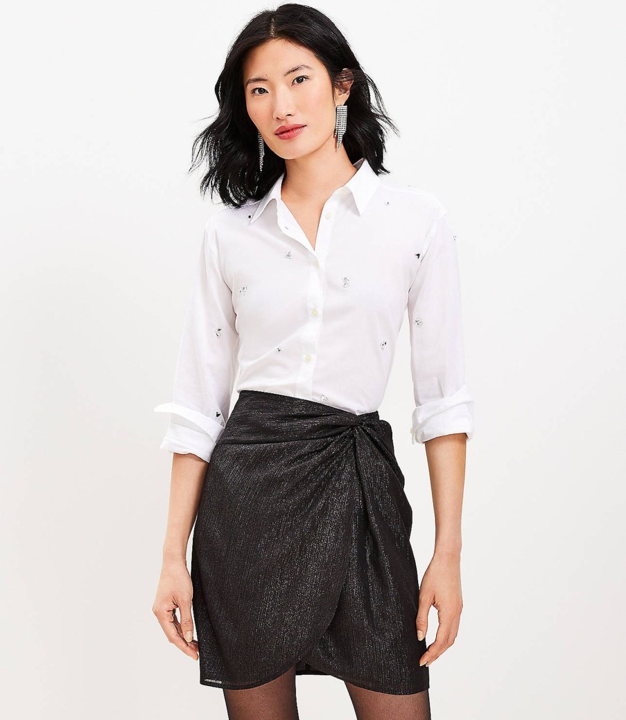 Clothing Loft | Shimmer Stripe Twist Shift Skirt Pumice Metallic