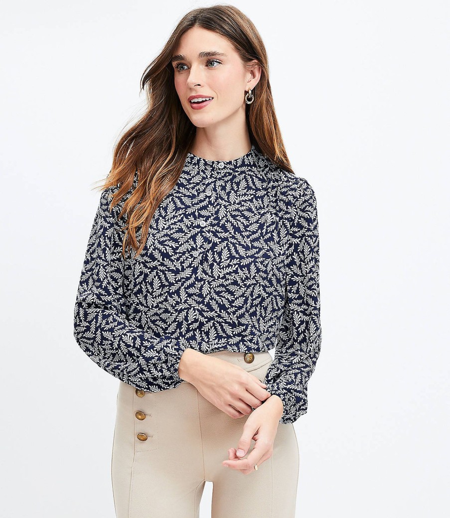 Clothing Loft | Fern Stand Collar Henley Blouse 3260