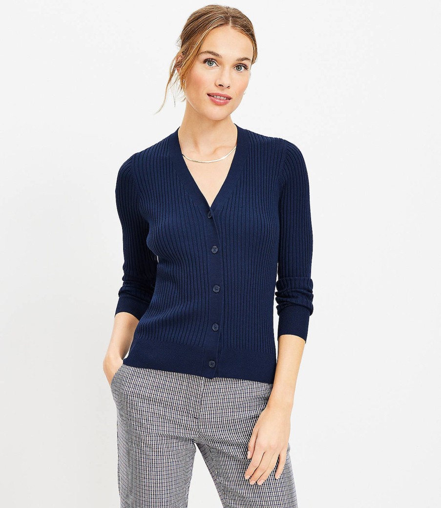 Clothing Loft | Ribbed V-Neck Cardigan Deep Space Blue