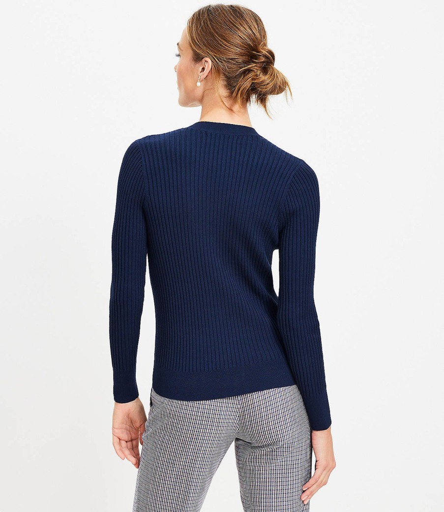 Clothing Loft | Ribbed V-Neck Cardigan Deep Space Blue