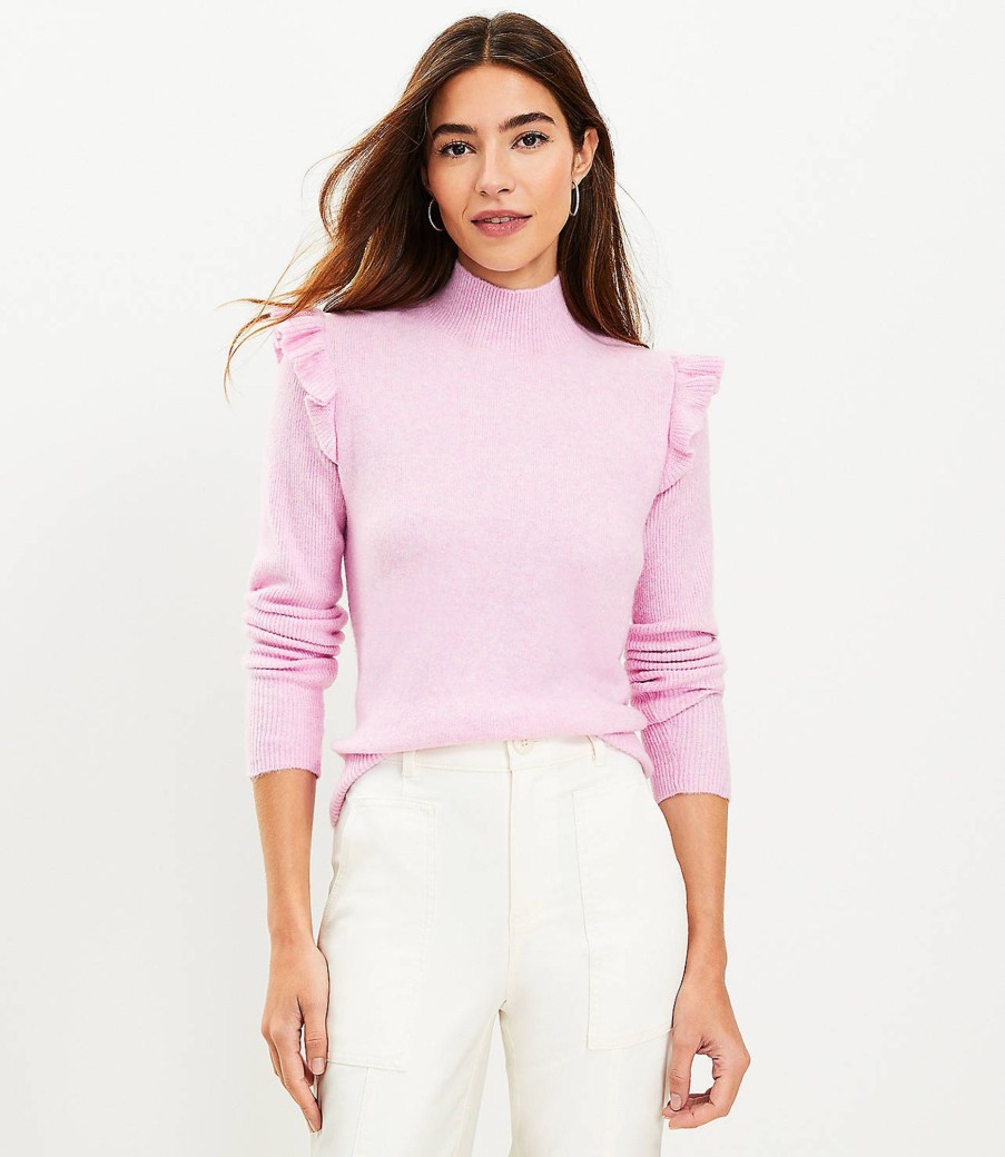 Clothing Loft | Shoulder Ruffle Mock Neck Sweater Orchid Pink