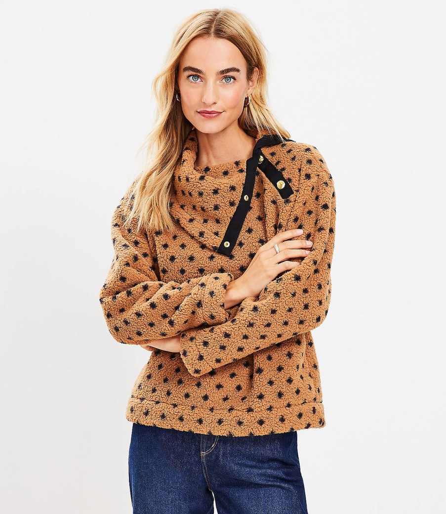 Clothing Loft | Geo Cozy Sherpa Snap Collar Sweatshirt Perfect Camel