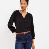 Clothing Loft | Dobby Stripe Ruched Shoulder Blouse Black