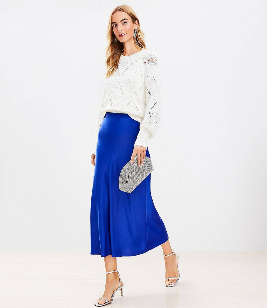 Clothing Loft | Satin Bias Midi Skirt Cineraria Blue