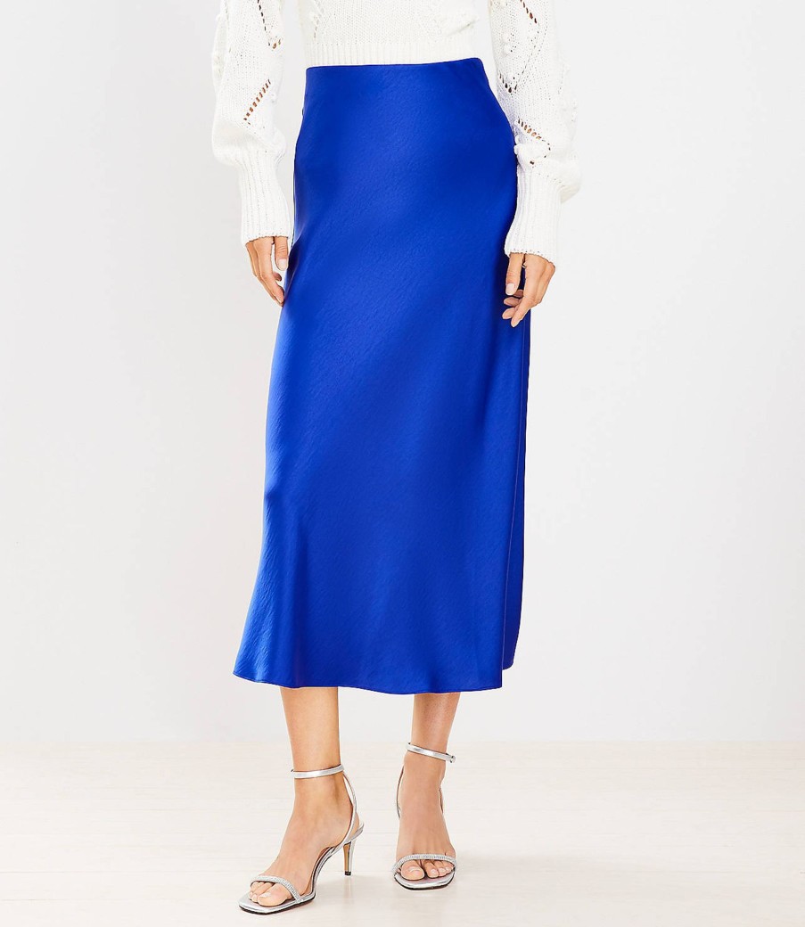 Clothing Loft | Satin Bias Midi Skirt Cineraria Blue