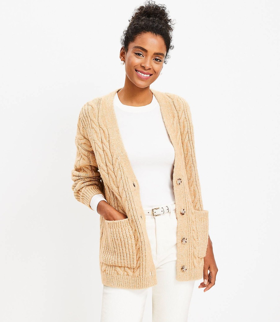 Clothing Loft | Cable Boyfriend Cardigan Camel Heather