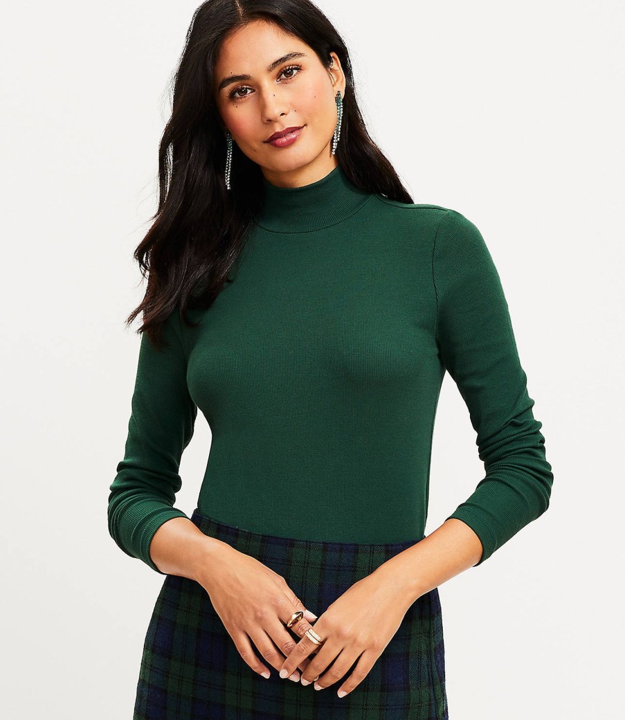 Clothing Loft | Ribbed Mock Neck Top Deep Tropic Green