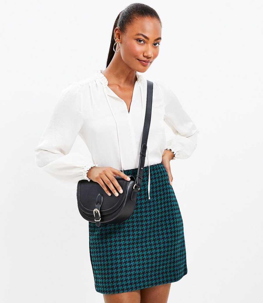 Clothing Loft | Houndstooth Shift Skirt Teal Shadow