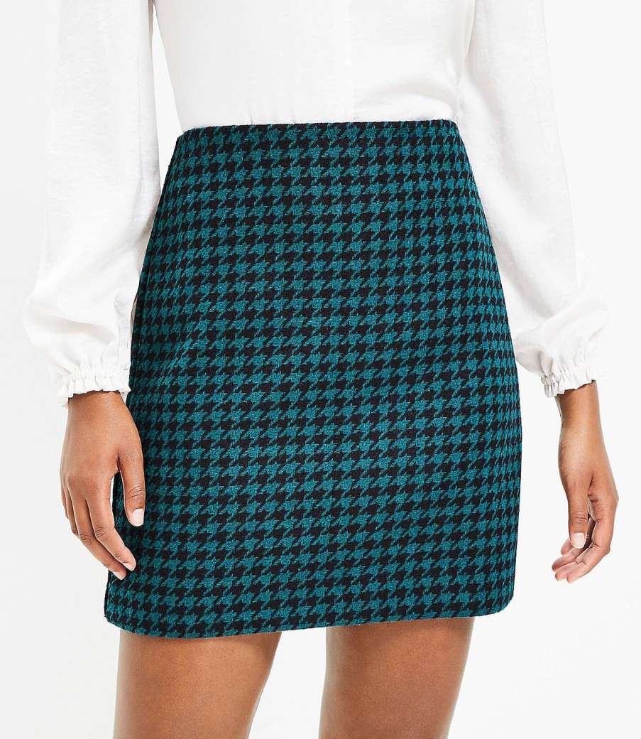 Clothing Loft | Houndstooth Shift Skirt Teal Shadow