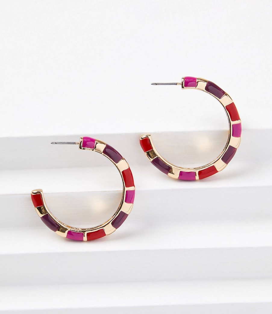 Accessories & Shoes Loft | Enamel Hoop Earrings Rose Magenta