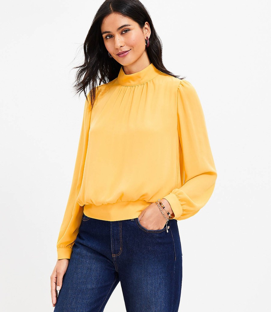 Clothing Loft | Cutout Back Mock Neck Blouse Texas Sun