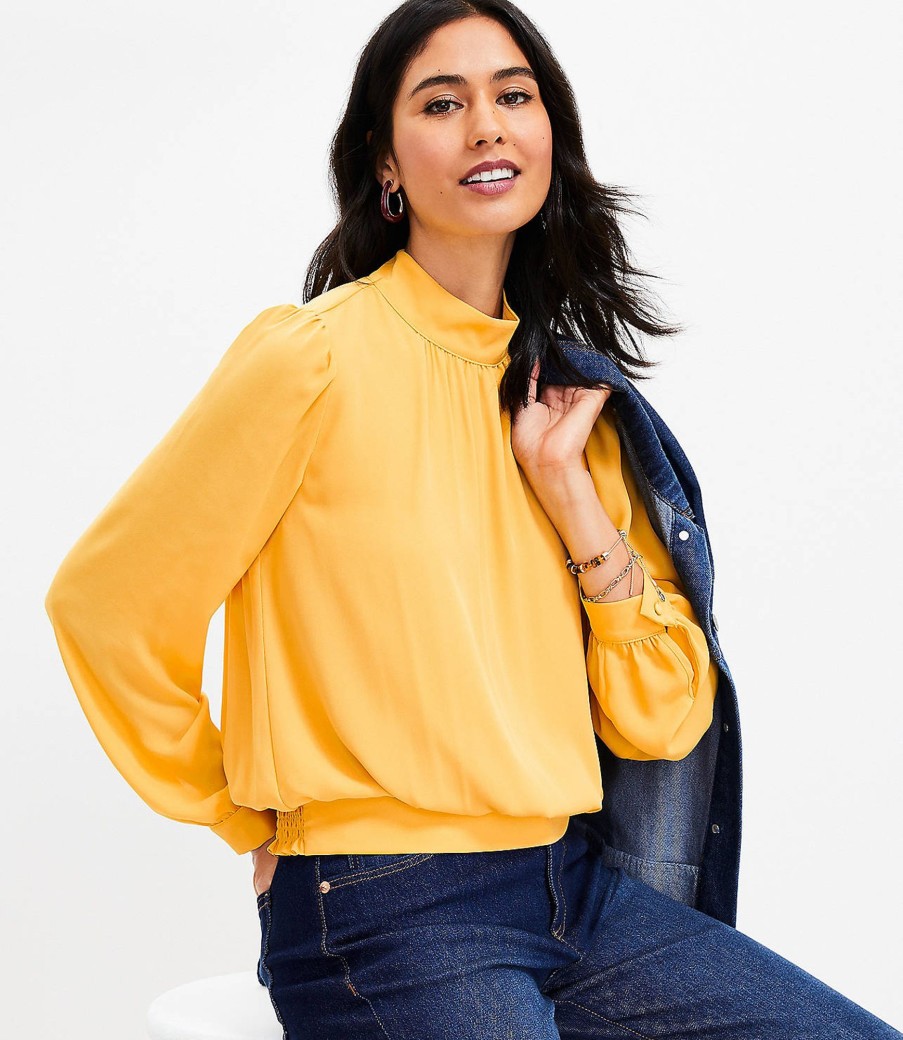 Clothing Loft | Cutout Back Mock Neck Blouse Texas Sun