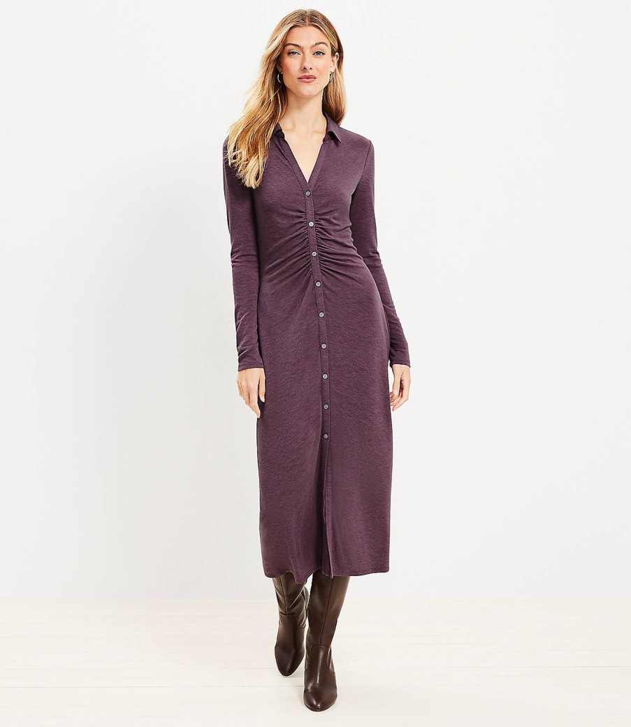 Clothing Loft | Ruched Waist Midi Shirtdress Plum Melange