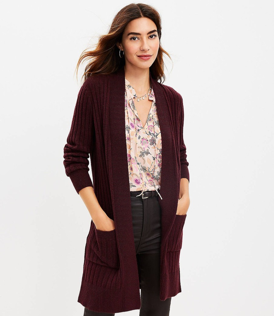 Clothing Loft | Ribbed Pocket Open Cardigan Crushed Blackberry