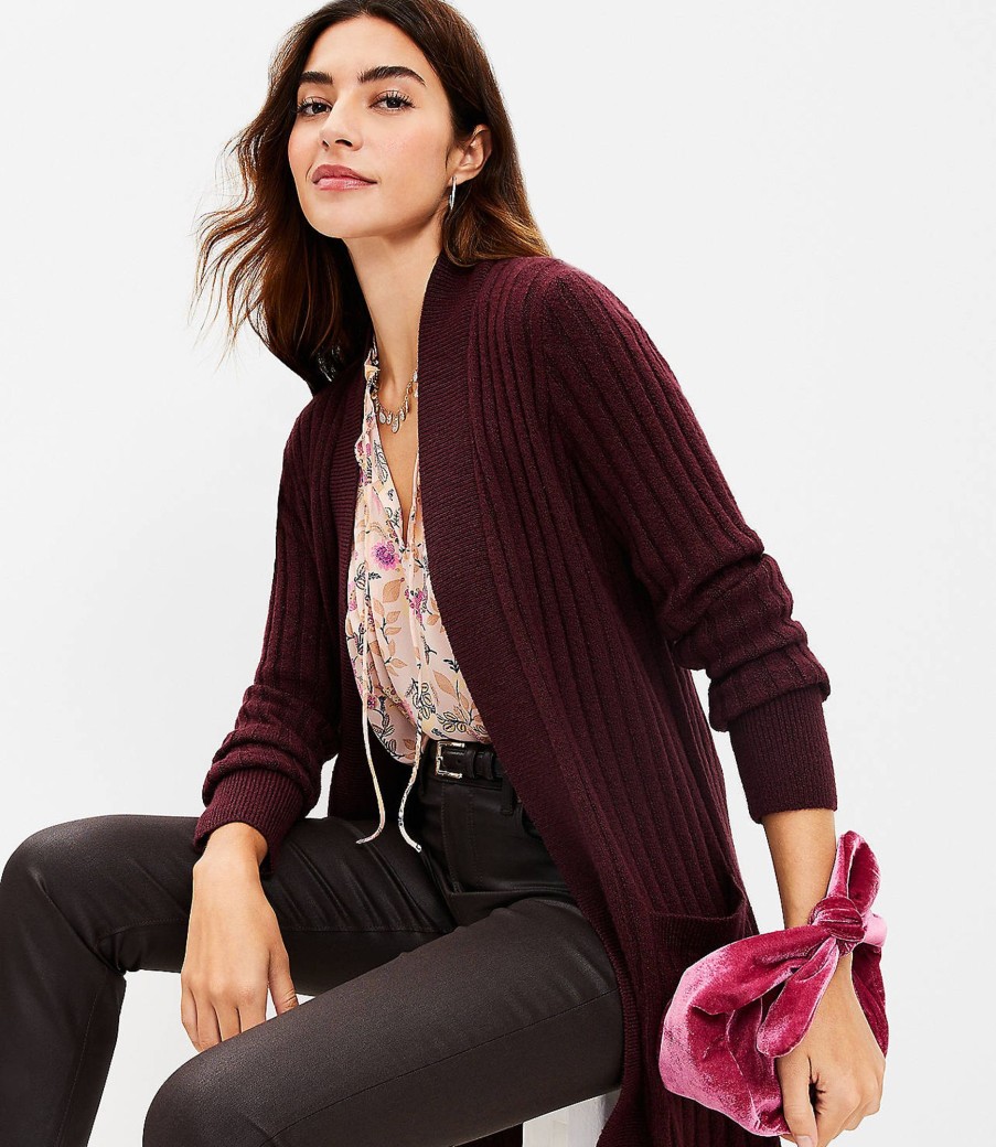 Clothing Loft | Ribbed Pocket Open Cardigan Crushed Blackberry