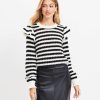 Clothing Loft | Striped Shoulder Ruffle Sweater Black