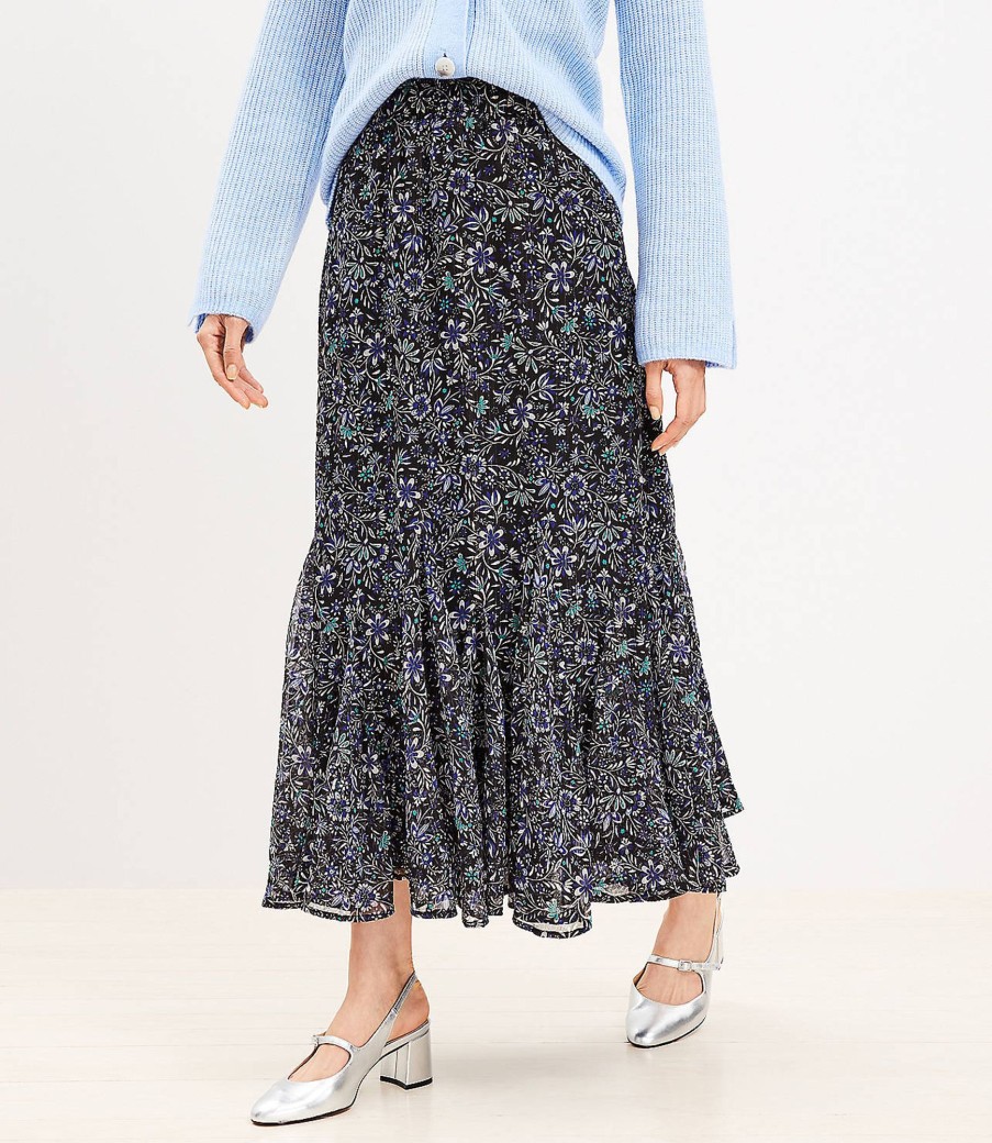 Clothing Loft | Shimmer Floral Godet Maxi Skirt Black