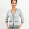 Clothing Loft | Tipped Boucle V-Neck Pocket Cardigan Pebble Grey Heather