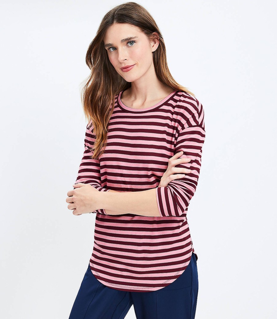 Clothing Loft | Lou & Grey Stripe Ribbed Signaturesoft Jersey Shirttail Top Pome Fruit